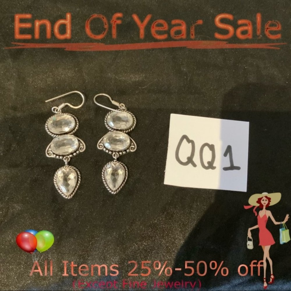 Sterling Silver & quartz 3 inches darling earrings